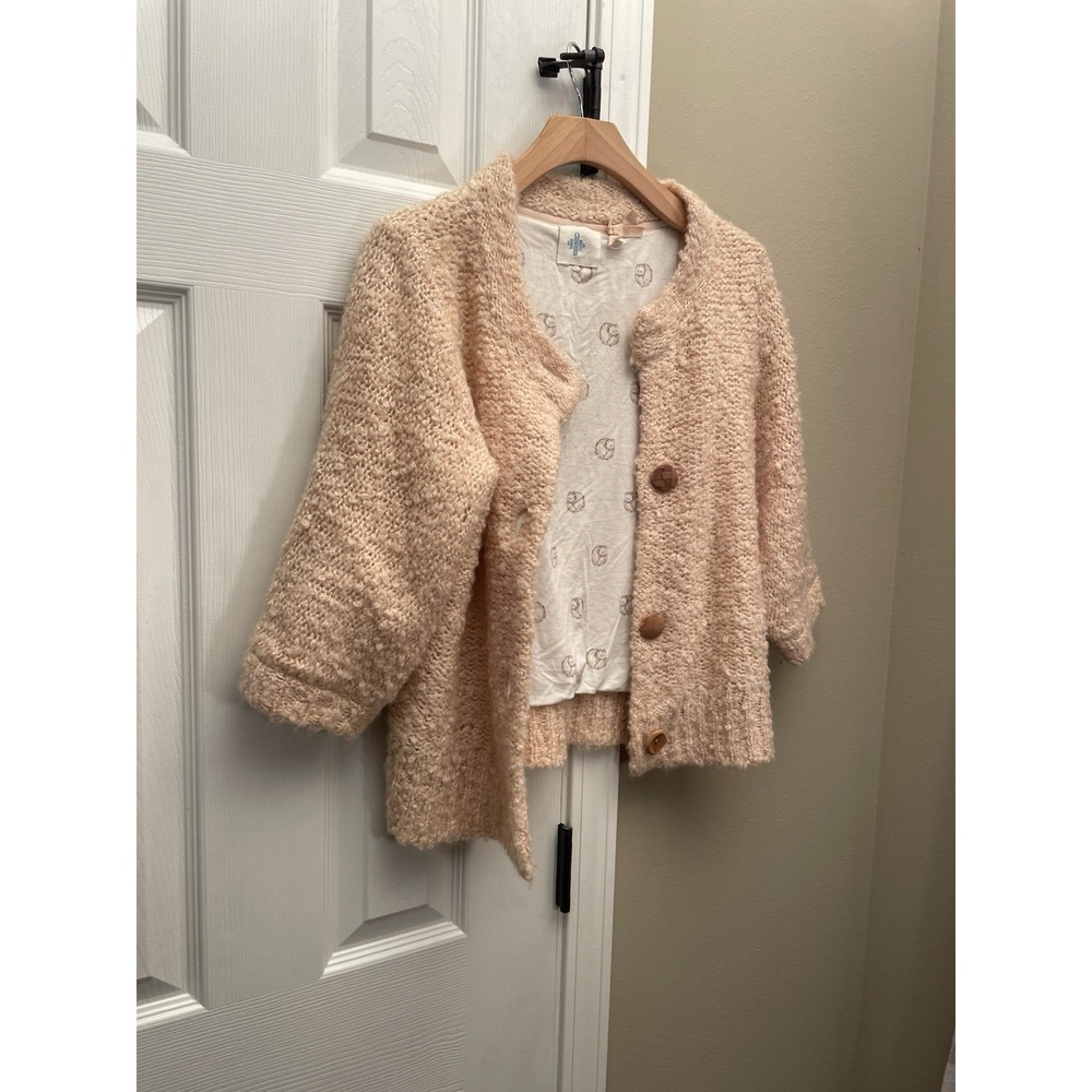 Anthropologie HWR Monogram Rinah Boucle Fox Foxes Print Cardigan Sweater S